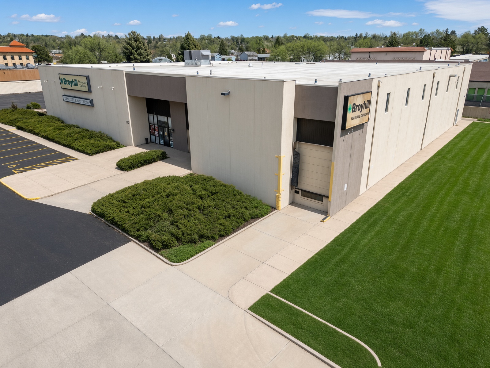 Recessed entry, side elevation and exterior loading dock.